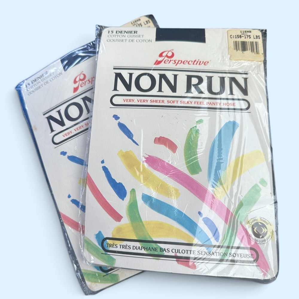 Vintage 2 Pack Perspective Non Run Sheer Pantyhose Navy Sz C 15 Denier Deadstock